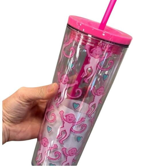 Starbucks x Roller Rabbit Limited Edition Collab Lovely Monkey 24oz Pink ColdCup - Picture 2 of 4